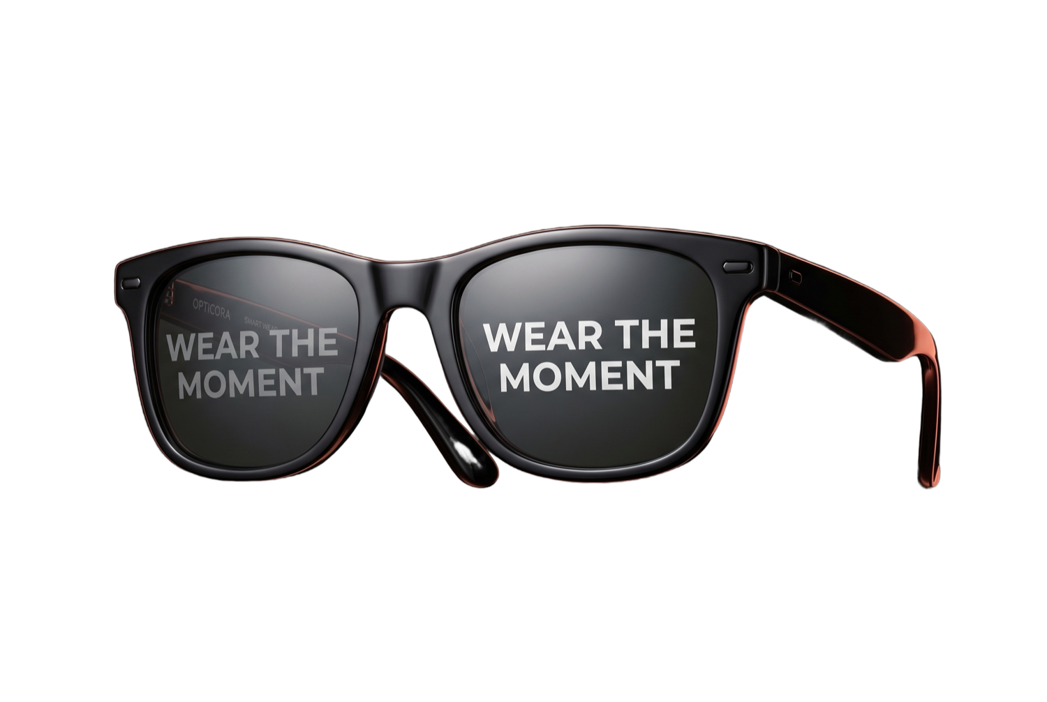 Smart sunglasses with Wear the Moment across the lenses.